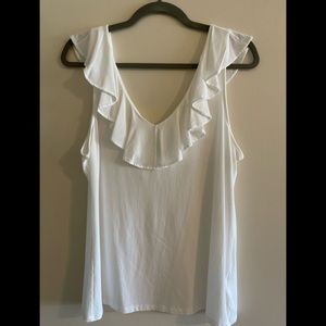 Lilly Pulitzer White Ruffle V-Neck Tank Top